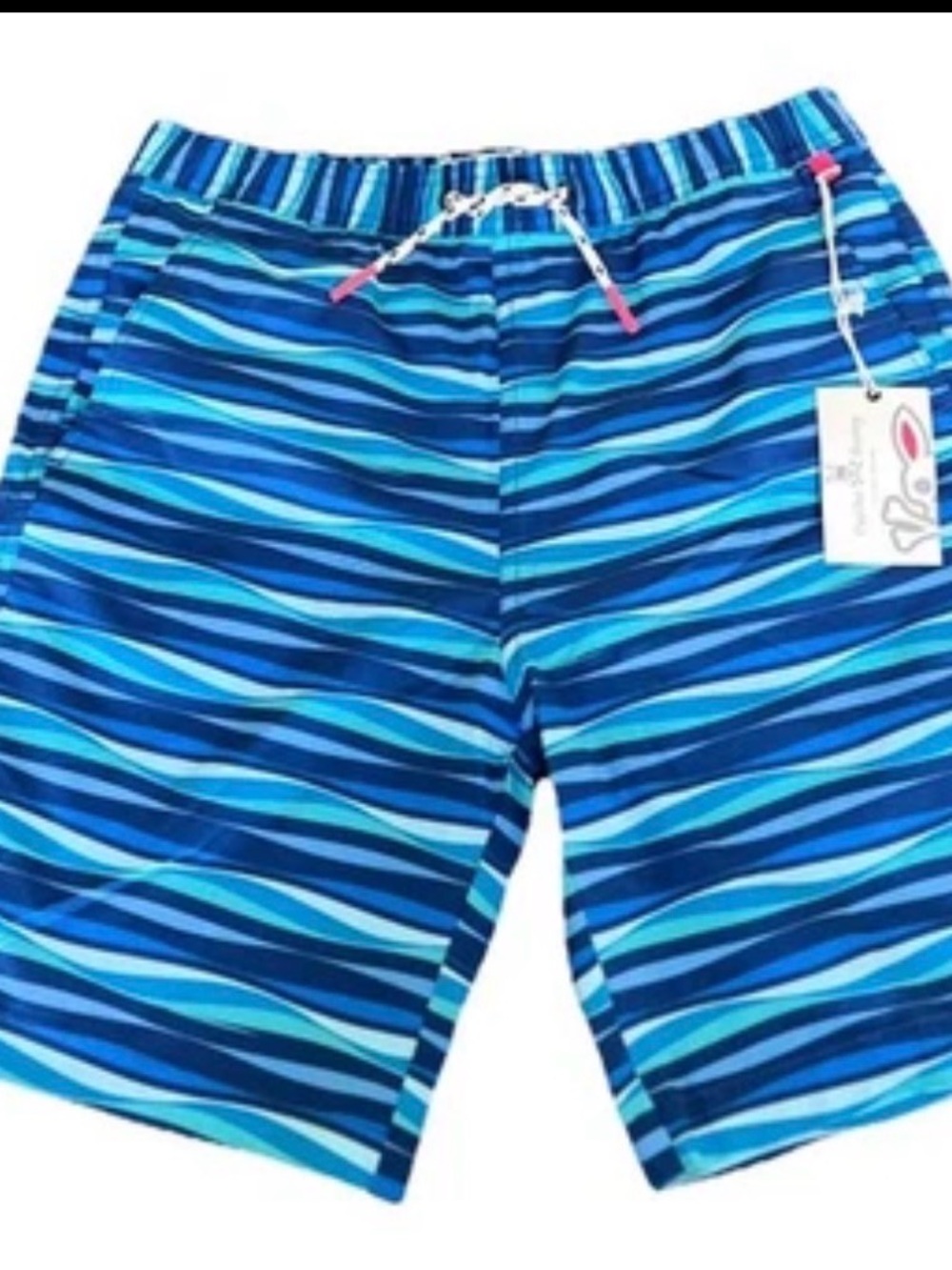Psycho Bunny NWT Boys 402 Marine Blue Striped Swim Shorts Size L 14-16